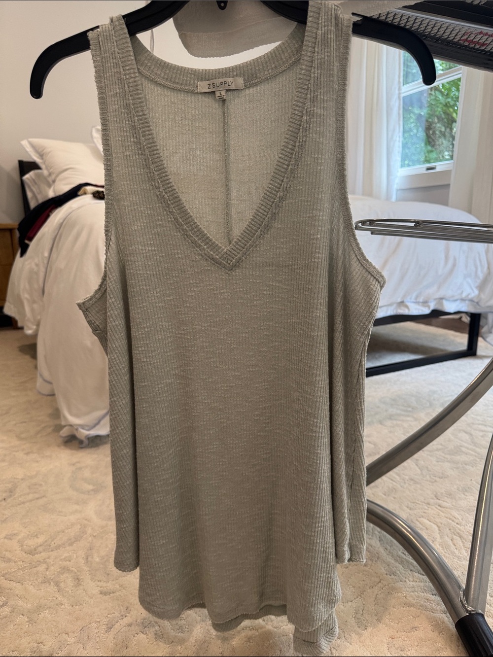 2Supply Sage Green Ribbed V-Neck Tank Top